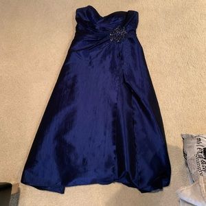 Blue strapless full length dress